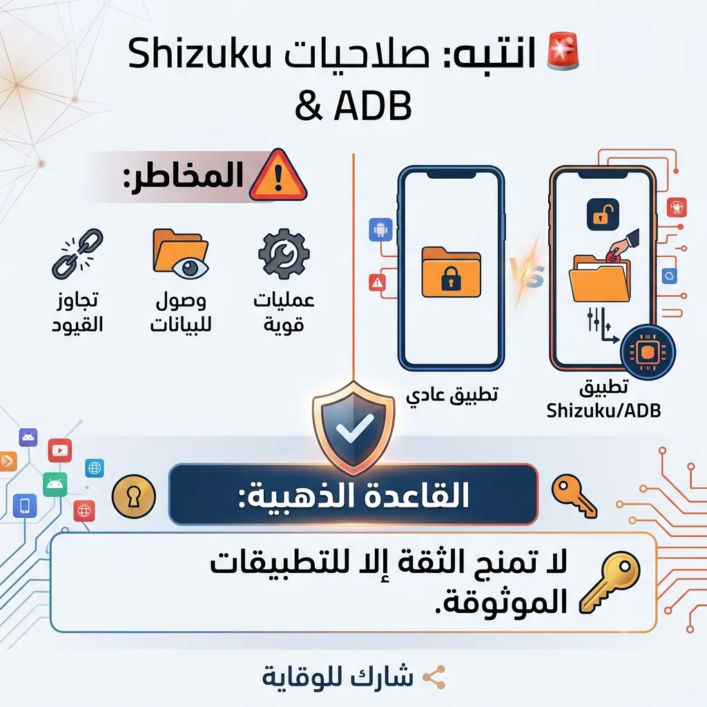 تحذير أمني لمستخدمي أندرويد: لا تمنح صلاحيات Shizuku/ADB للتطبيقات غير الموثوقة